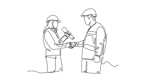 Animated self drawing of continuous line draw architect woman and builder f.. Stock Footage 250440222