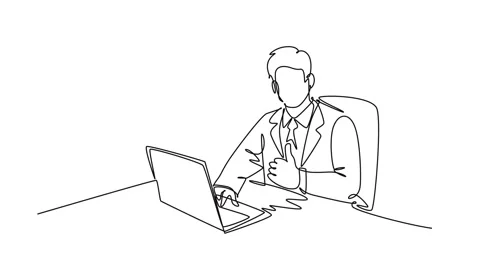 Animated self drawing of continuous line draw business man giving thumbs up.. Video stock 250904113
