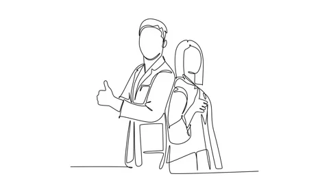 Animated self drawing of continuous line draw young happy couple male and f.. Stock Footage 251890687