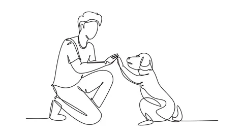 Animated self drawing of continuous line draw young happy boy giving high f.. Stock Footage 252960664