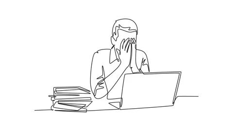 Animated self drawing of continuous line draw young of sleepy startup CEO f.. Stock Footage 255975122