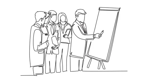 Animated self drawing of continuous line draw senior manager giving present.. Vídeos de archivo 256981937