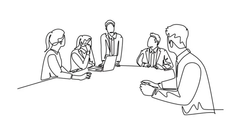 Animated self drawing of continuous line draw young happy board of director.. Vídeos de archivo 256981952