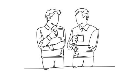 Animated self drawing of continuous line draw two young successful male wor.. Video stock 257417861