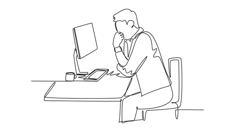 Animated self drawing of continuous line draw of young startup CEO sitting .. Stock Footage 275629668