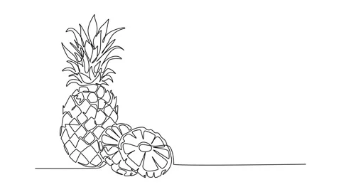 Animated self drawing continuous line draw whole and sliced healthy pineapp.. Stock Footage 276316976