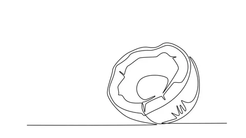 Animated self drawing of continuous line draw of half sliced healthy sweet .. Stock Footage 276529880