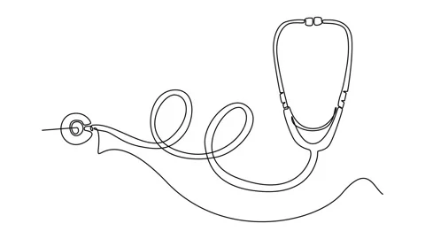 Animated self drawing of continuous line draw stethoscope equipment for doc.. Video stock 286315137