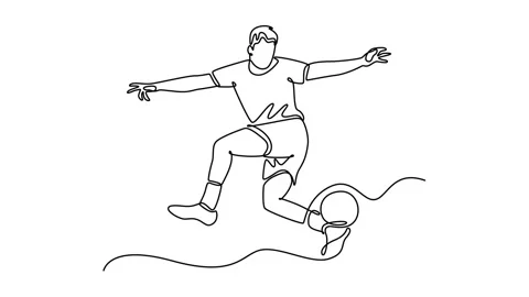 Animated self drawing of continuous line draw energetic male football strik.. Video stock 304720695