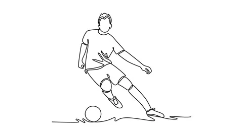 Animated self drawing of continuous line draw male football player defender.. Stock Footage 304720725