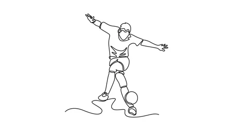 Animated self drawing of continuous line draw young energetic male football.. Stock Footage 304720730