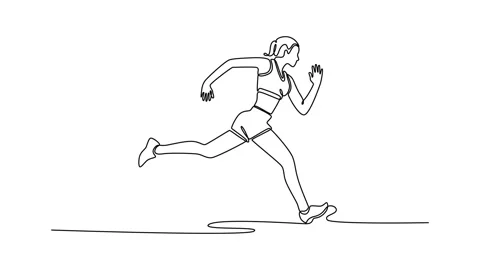 Animated self drawing continuous line draw sportswoman sprint on running tr.. Stock Footage 308652700