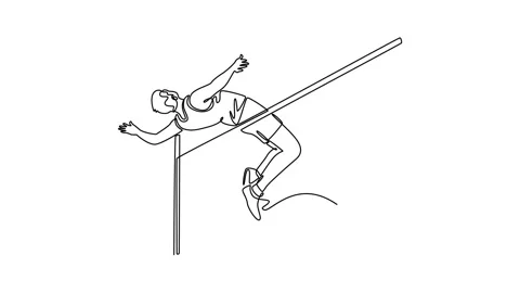 Animated self drawing of continuous line draw attractive male athlete pract.. Video stock 309759061