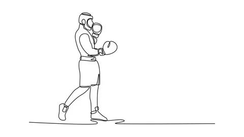 Animated self drawing of continuous line draw male boxer athlete workout ri.. Stock Footage 310074046