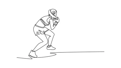 Animated self drawing of continuous line draw beautiful female boxer in spo.. Stock Footage 310253936