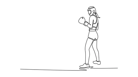 Animated self drawing of continuous line draw cute female boxer wearing pro.. Stock Footage 310253960