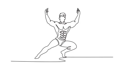 Animated self drawing of continuous line draw undressed bodybuilder shows m.. Stock Footage 310718375