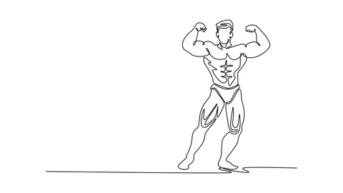 Animated self drawing of continuous line draw attractive bodybuilder demons.. Stock Footage 310718376