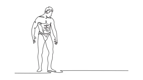 Animated self drawing of continuous line draw bodybuilder posing in differe.. Stock Footage 310718384