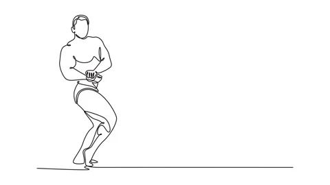 Animated self drawing of continuous line draw strong muscular bodybuilder a.. Stock Footage 310718408