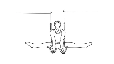 Animated self drawing of continuous line draw muscular male gymnast exercis.. Stock Footage 311757500