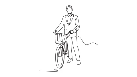 Animated self drawing of continuous line draw attractive male employee in f.. Stock Footage 313126463