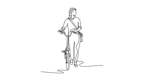 Animated self drawing of continuous line draw beauty female worker with bri.. Video stock 313126464