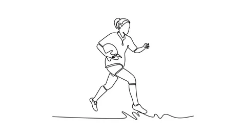 Animated self drawing of continuous line draw young energic female rugby pl.. Stock Footage 313613818