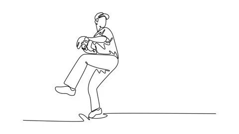 Animated self drawing of continuous line draw active male baseball player t.. Video stock 314245483
