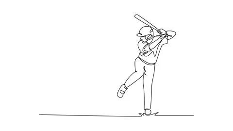 Animated self drawing of continuous line draw fit male baseball batter wait.. Stock Footage 314245509