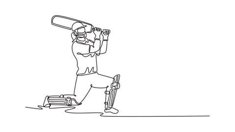 Animated self drawing of continuous line draw cricket player batsman hittin.. Video stock 314422693