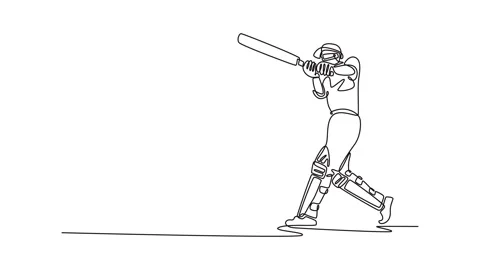 Animated self drawing of continuous line draw active male cricket player we.. Vidéo 314422694