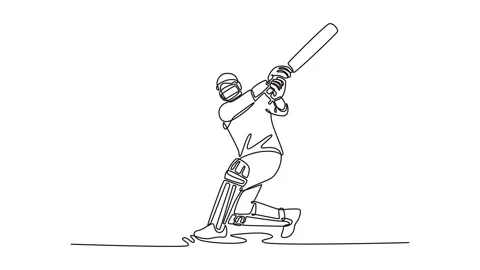 Animated self drawing of continuous line draw man cricket athlete with spor.. Vidéo 314422708