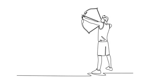 Animated self drawing of continuous line draw focused man athlete is practi.. Stock Footage 314990646