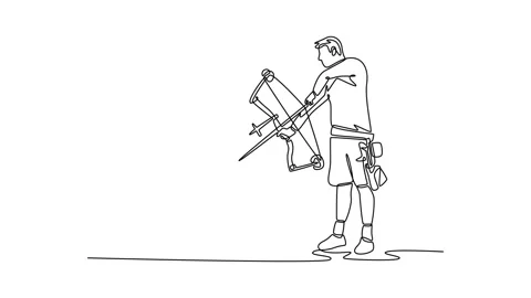 Animated self drawing of continuous line draw young man holding compound bo.. Stock Footage 314990670