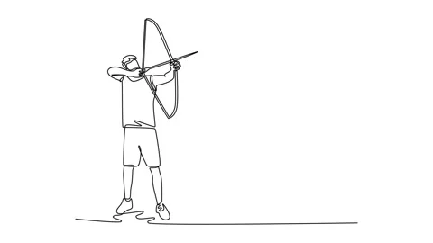Animated self drawing of continuous line draw focused male archer is captur.. Stock Footage 314990675