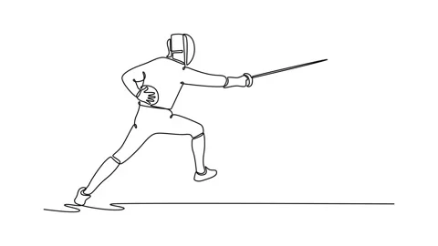Animated self drawing of continuous line draw features attractive fencer in.. 스톡 동영상 315115721