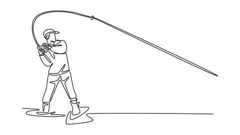 Animated self drawing continuous line draw young male fisherman casting fis.. Stock Footage 315613003