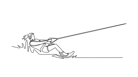 Animated self drawing of continuous line draw female wakeboarding in low, d.. Stock-Footage 316438122
