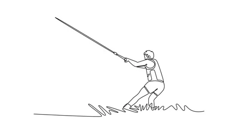 Animated self drawing of continuous line draw young man wakeboarding on the.. Stock-Footage 316438126