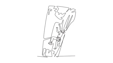 Animated self drawing of continuous line draw professional young man climbi.. Stock Footage 317375613