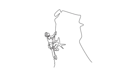 Animated self drawing of continuous line draw attractive woman climbing a s.. Stock Footage 317375616