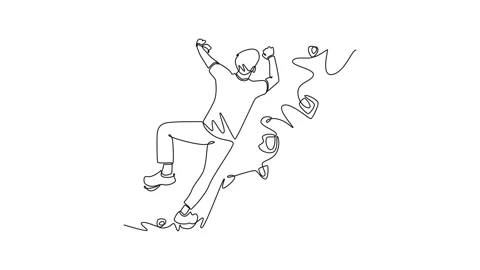 Animated self drawing of continuous line draw attractive man climbing steep.. Stock Footage 317375622