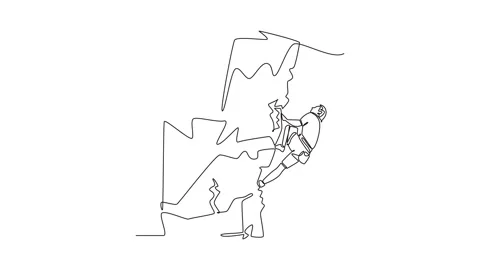 Animated self drawing of continuous line draw young male climbing a cliff i.. Stock Footage 317375641