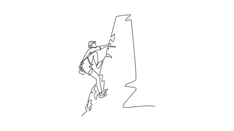 Animated self drawing of continuous line draw male climber in a challenging.. Stock Footage 317375646