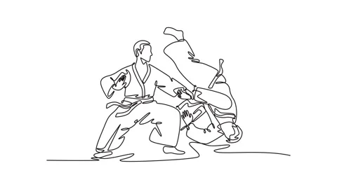 Animated self drawing of continuous line draw dynamic Aikido throw, with on.. Stock Footage 318050048