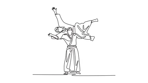 Animated self drawing of continuous line draw dynamic Aikido throw, with on.. Stock Footage 318050069