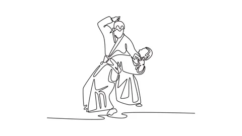 Animated self drawing of continuous line draw two men perform hip throw man.. Stock Footage 318050073