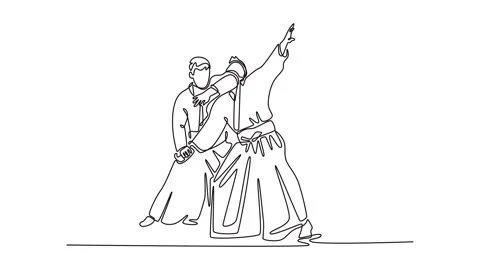 Animated self drawing of continuous line draw dynamic Aikido throw, with on.. Stock Footage 318050081