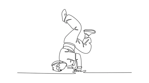 Animated self drawing of continuous line draw male breakdancer mid-power mo.. Stock Footage 318953822